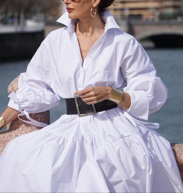 Elegant White Cotton Maxi Dress