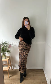 Leopard Satin Maxiskørt