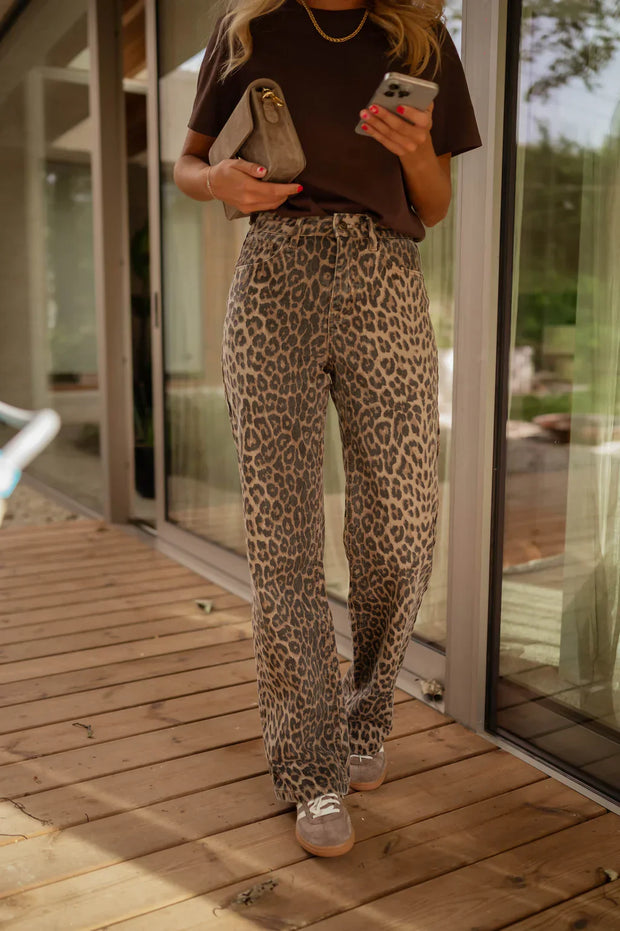 Leopardprint High-Rise Flare-Bukser